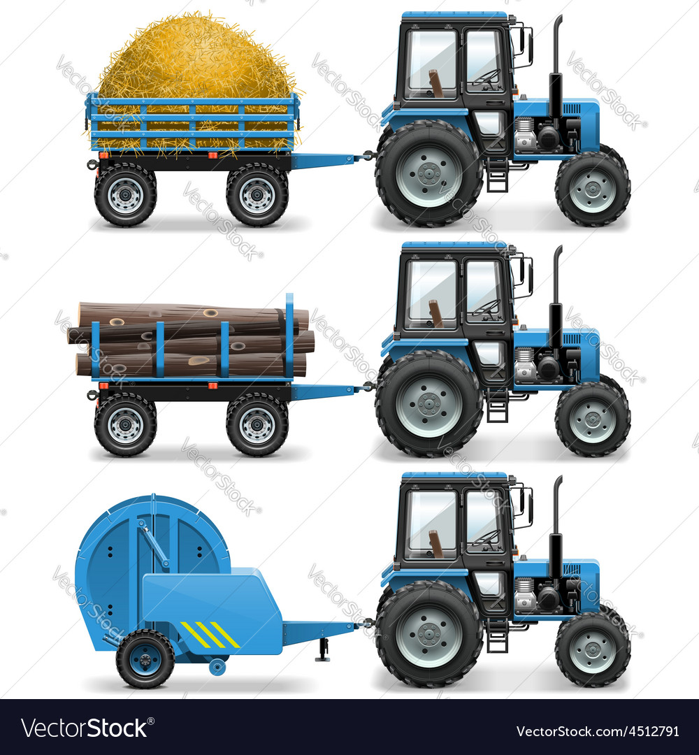 Farm tractor with baler and trolley Royalty Free Vector