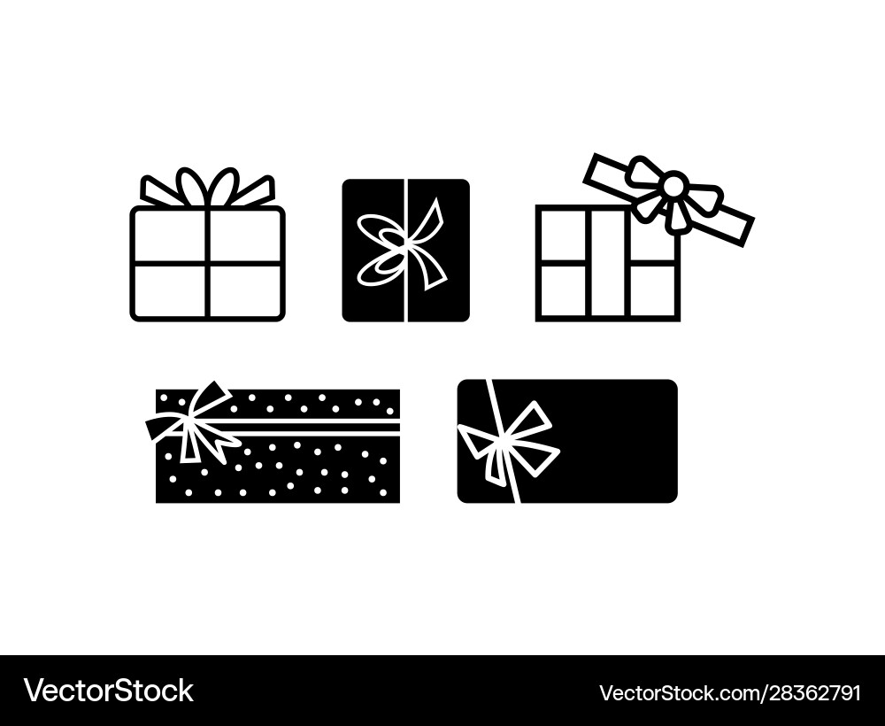 Gift icon set with black style Royalty Free Vector Image
