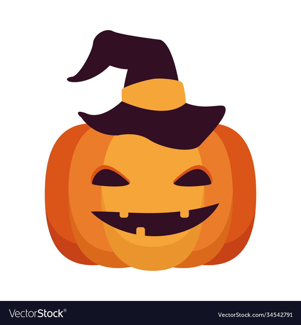 Halloween pumpkin wearing witch hat Royalty Free Vector