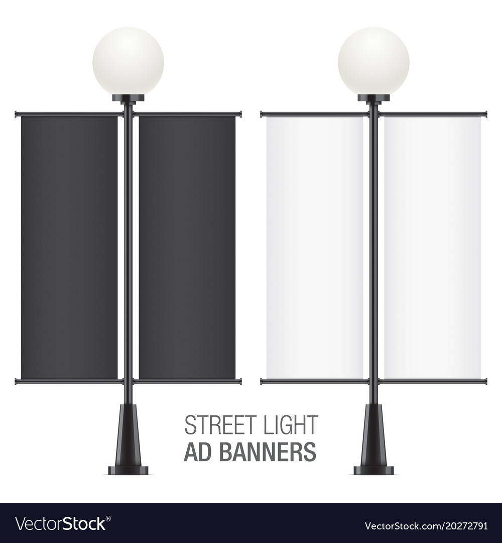 Set of round lampposts with ad flags