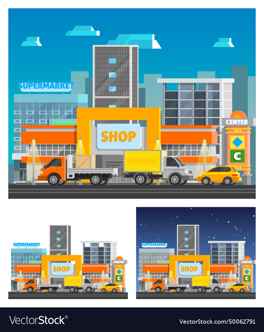 Shopping center orthogonal compositions Royalty Free Vector