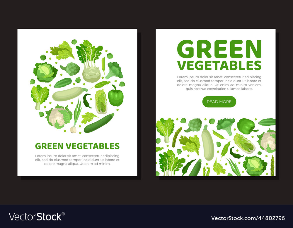 Green vegetables web banner and card templates set