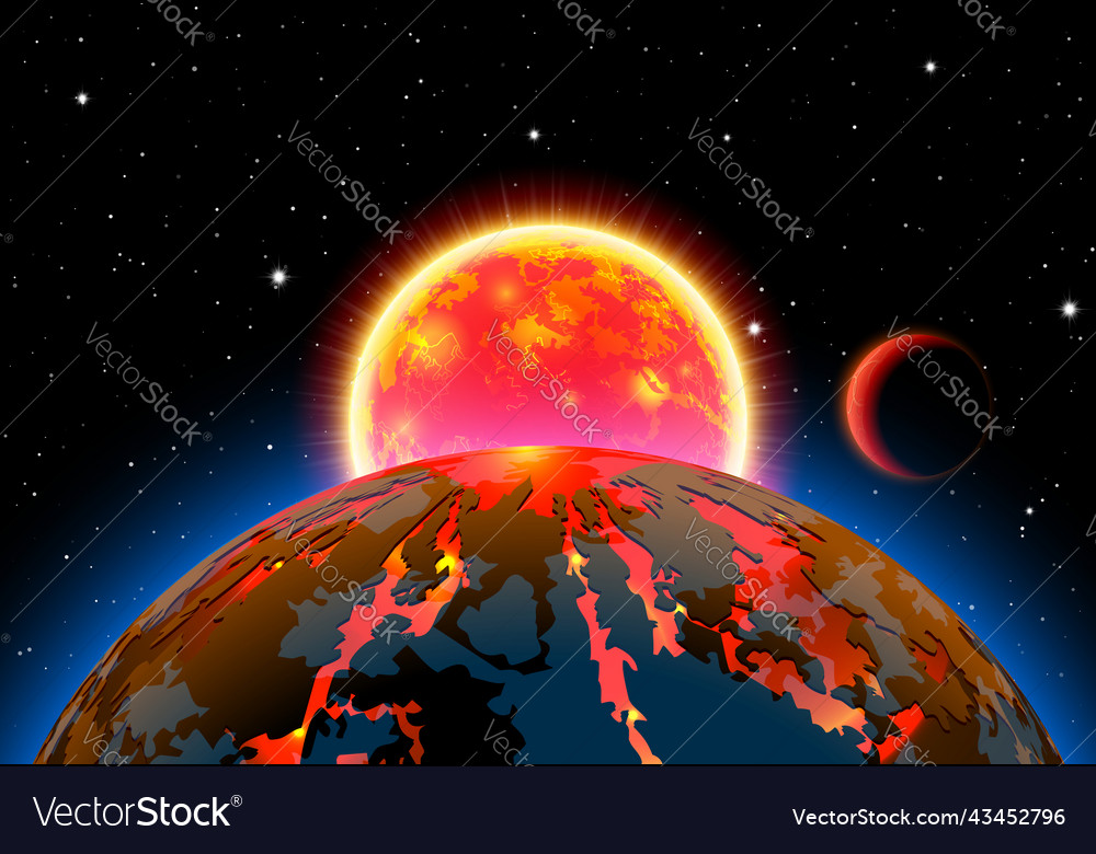 Scenic space landscape with sun or star Royalty Free Vector