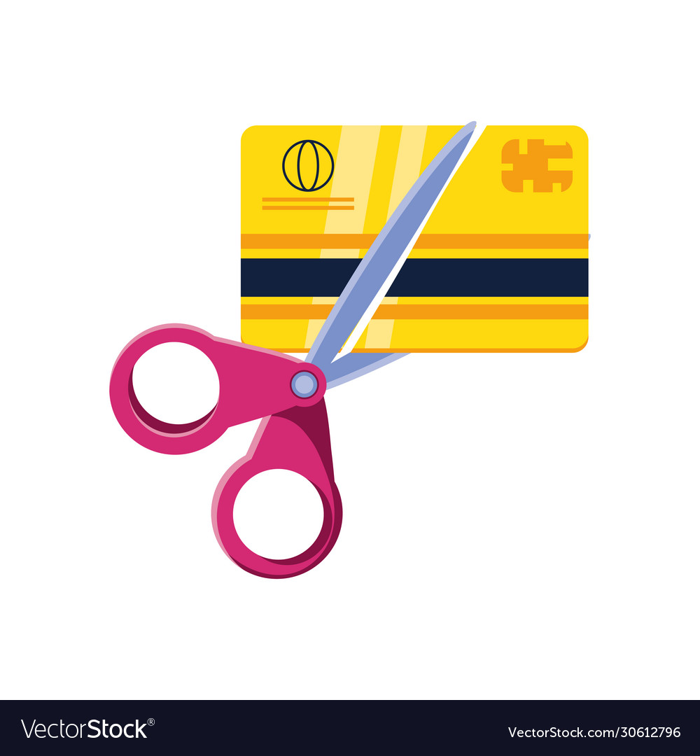 Scissors cutting credit card on white background Vector Image