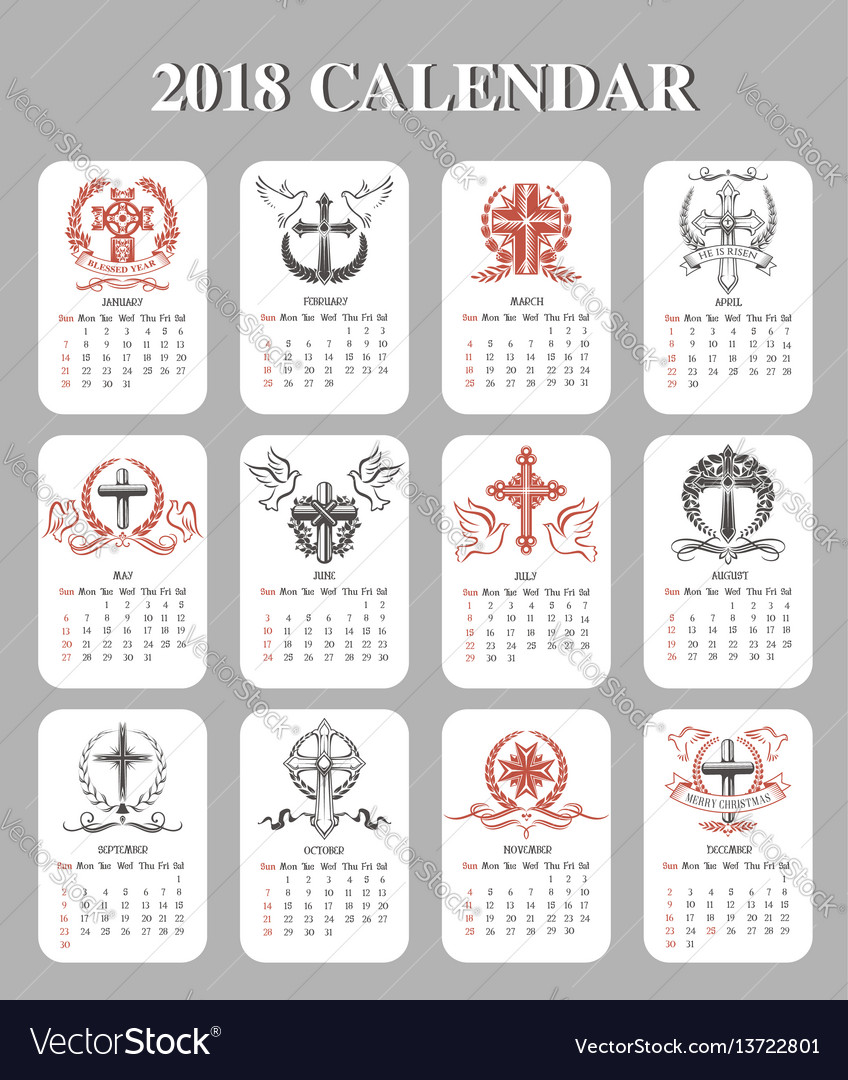 Calendar template easter crucifix design vector image Calendar template easter crucifix design