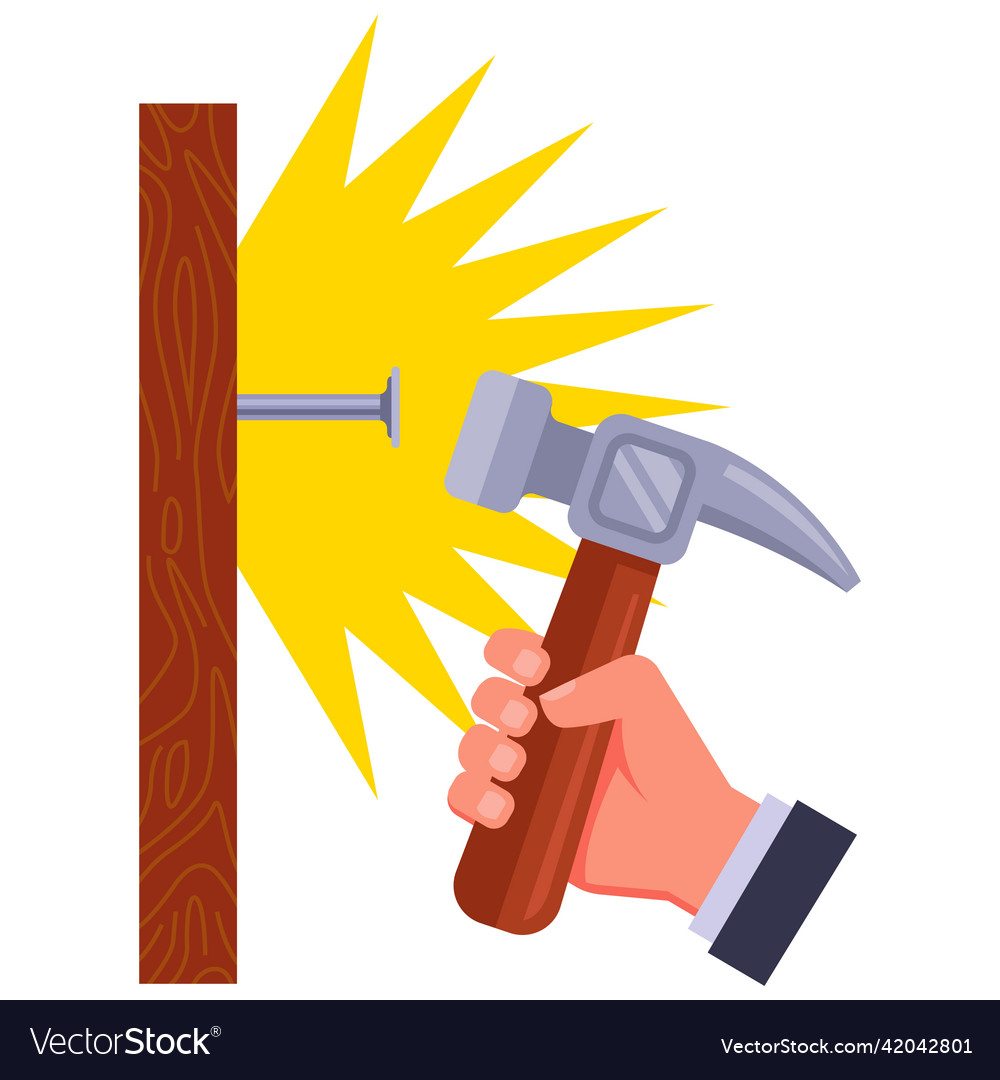 Hammer blow on a nail into tree Royalty Free Vector Image