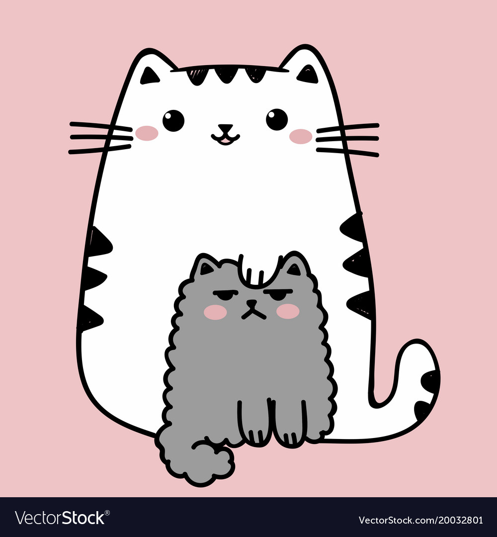 Kawaii Cat, Background, Character, Cute, Illustration, Pet, Vector, Angry,  Animal, Anime, Art, Cartoon, Design, Different, Draw, Hand, Japanese,  Kitten, Pose, Sketch, Style, White, Winking Stock Vector Adobe Stock