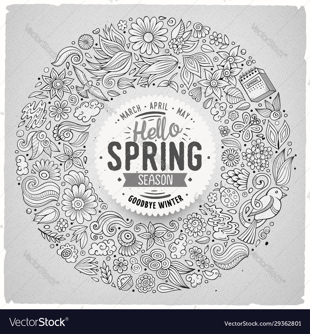 Line art hand drawn set spring cartoon Royalty Free Vector