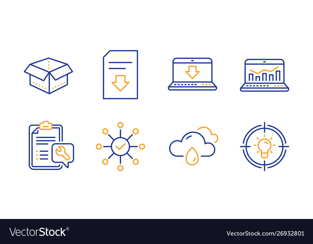 Open box web analytics and survey check icons set