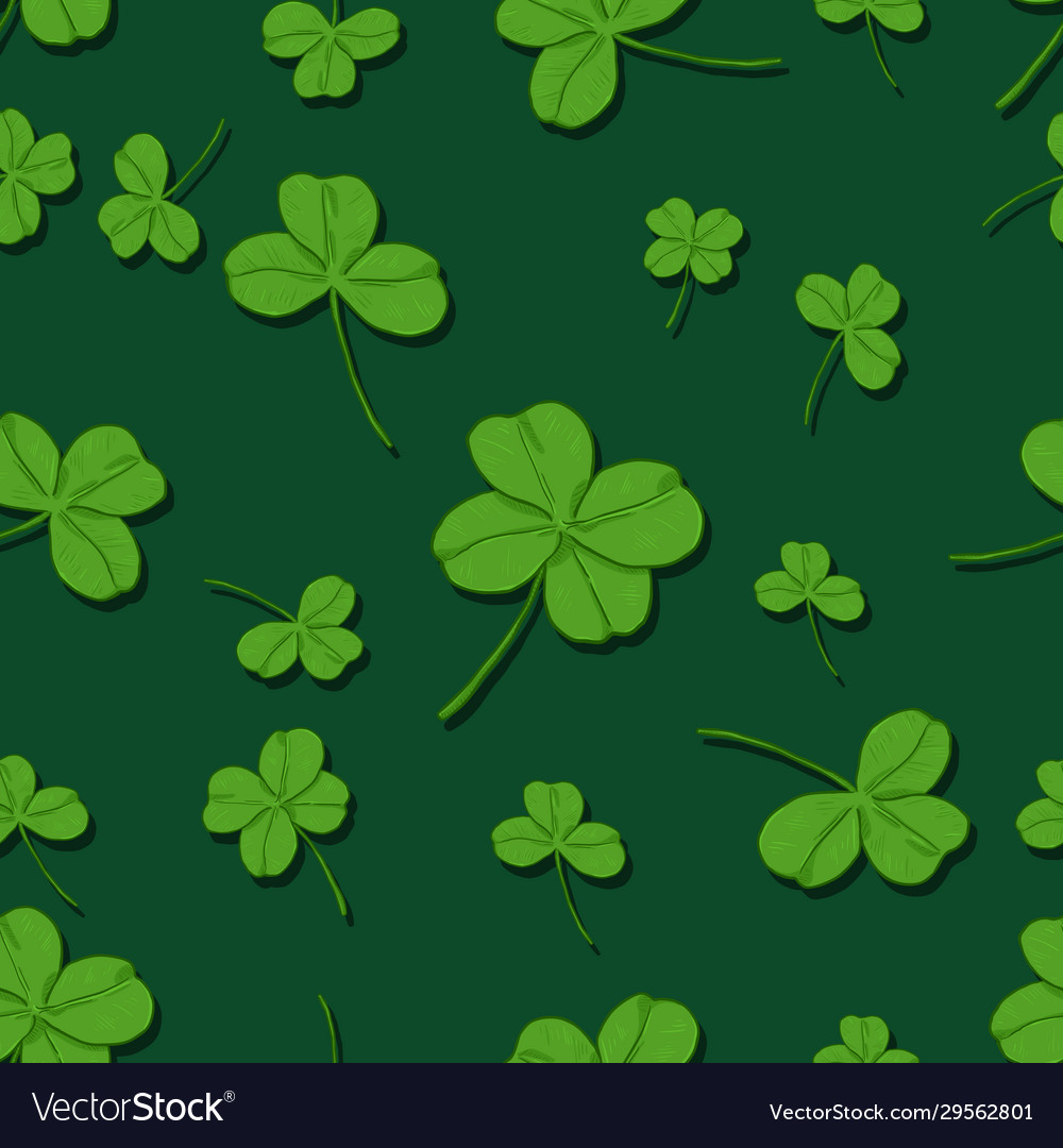 Seamless lucky pattern with green clover leaves