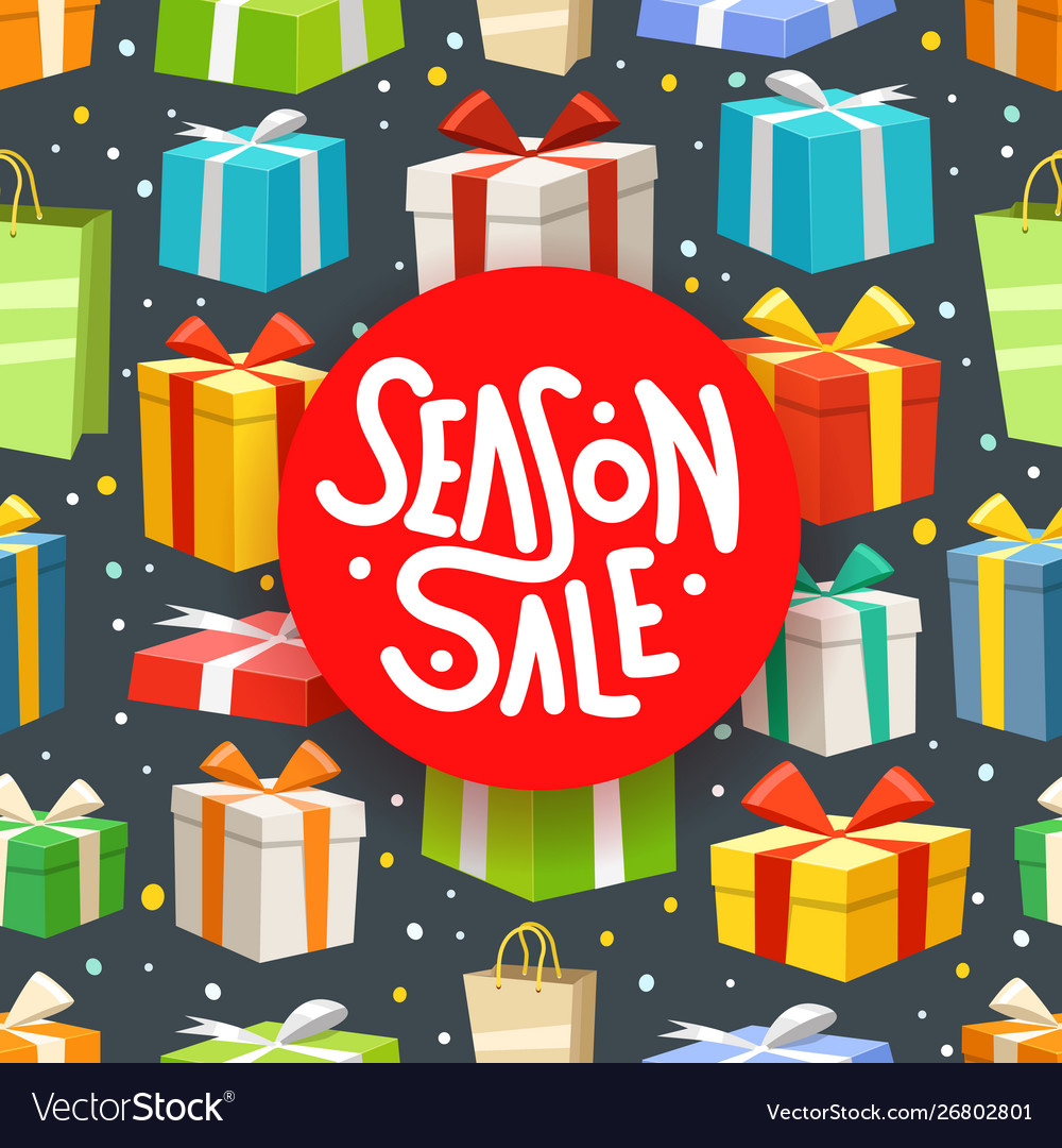 Season sale concept different color gift boxes Vector Image