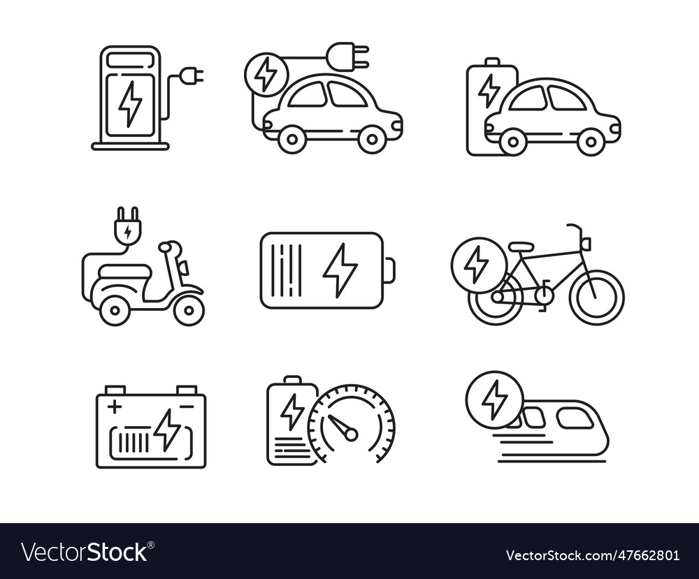 Set of electric vehicle icons with linear style