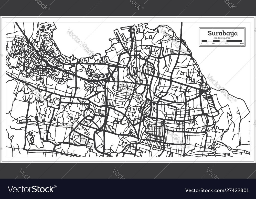 Surabaya Indonesia City Map In Black And White Vector Image