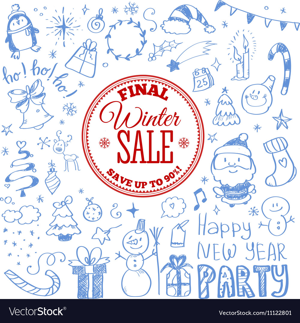 Winter sale poster with christmas doodles