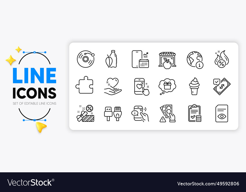 Call center heart rating and ice cream line icons