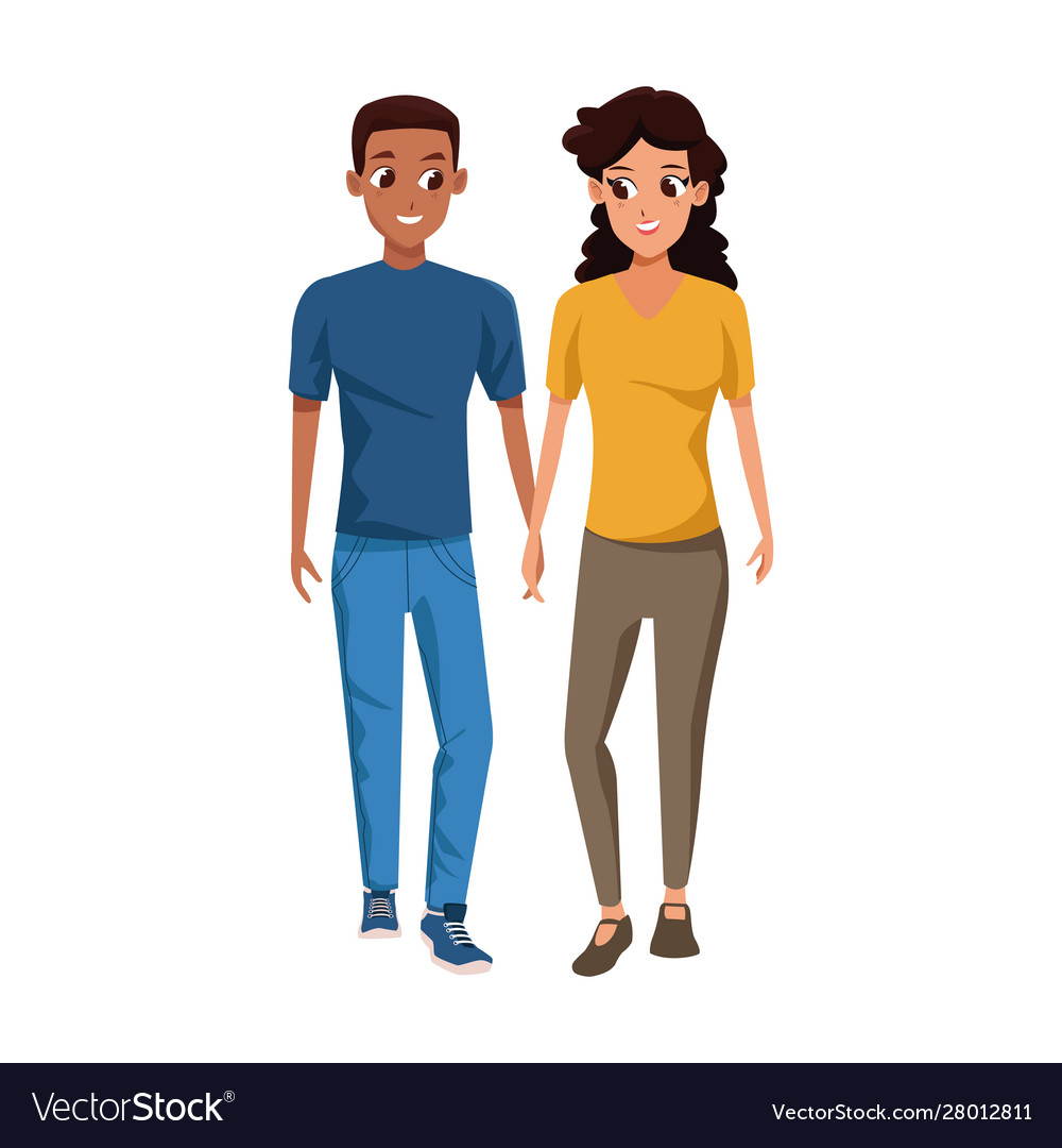 Cartoon young couple wearing casual clothes Vector Image