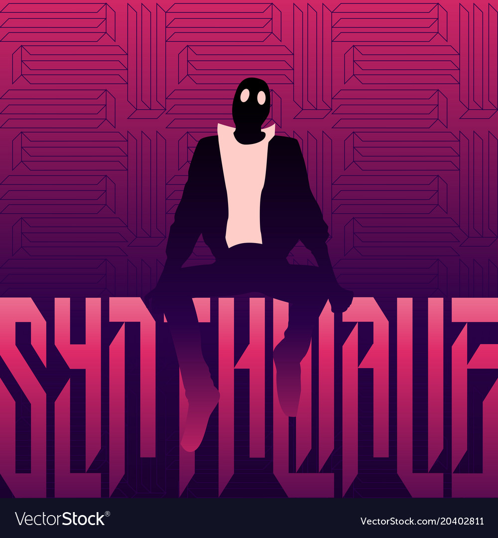 Man in the mask sits on the inscription Royalty Free Vector