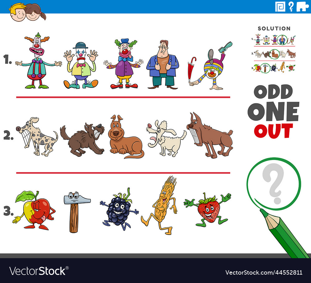 Odd One Out Game With Cartoon Animal And Object Vector Image