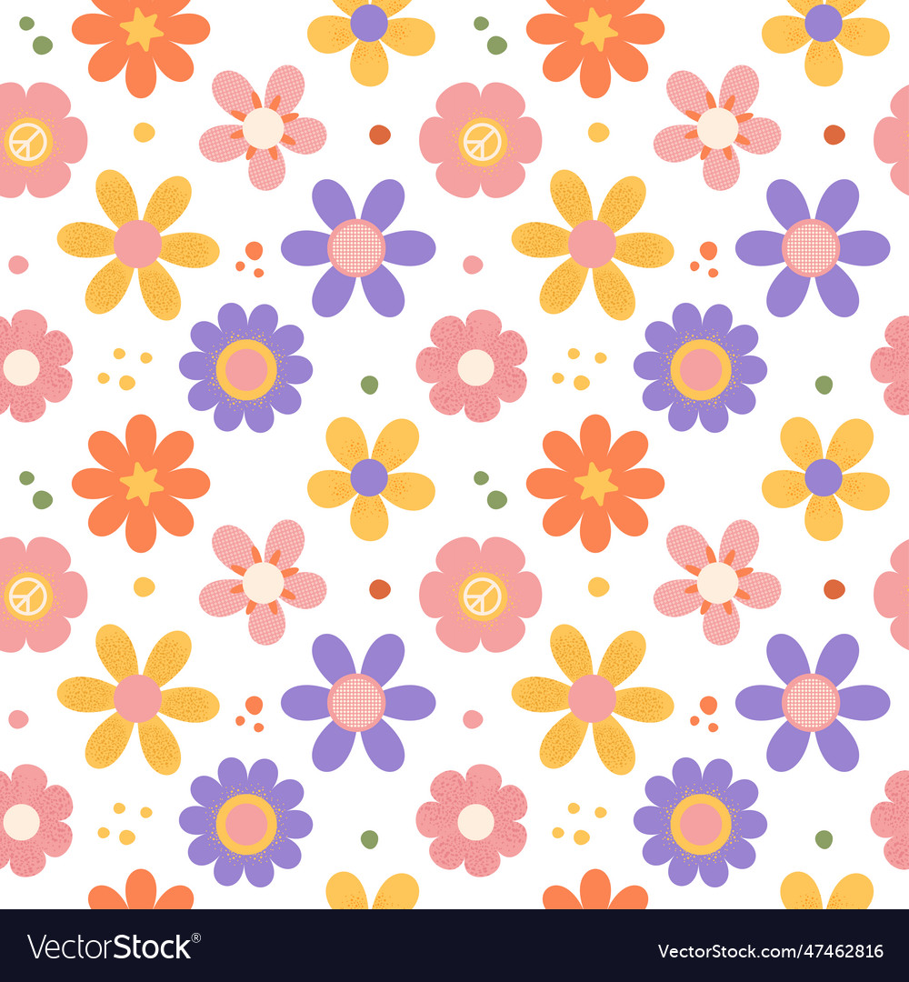 1970s retro style daisy flowers seamless pattern Vector Image