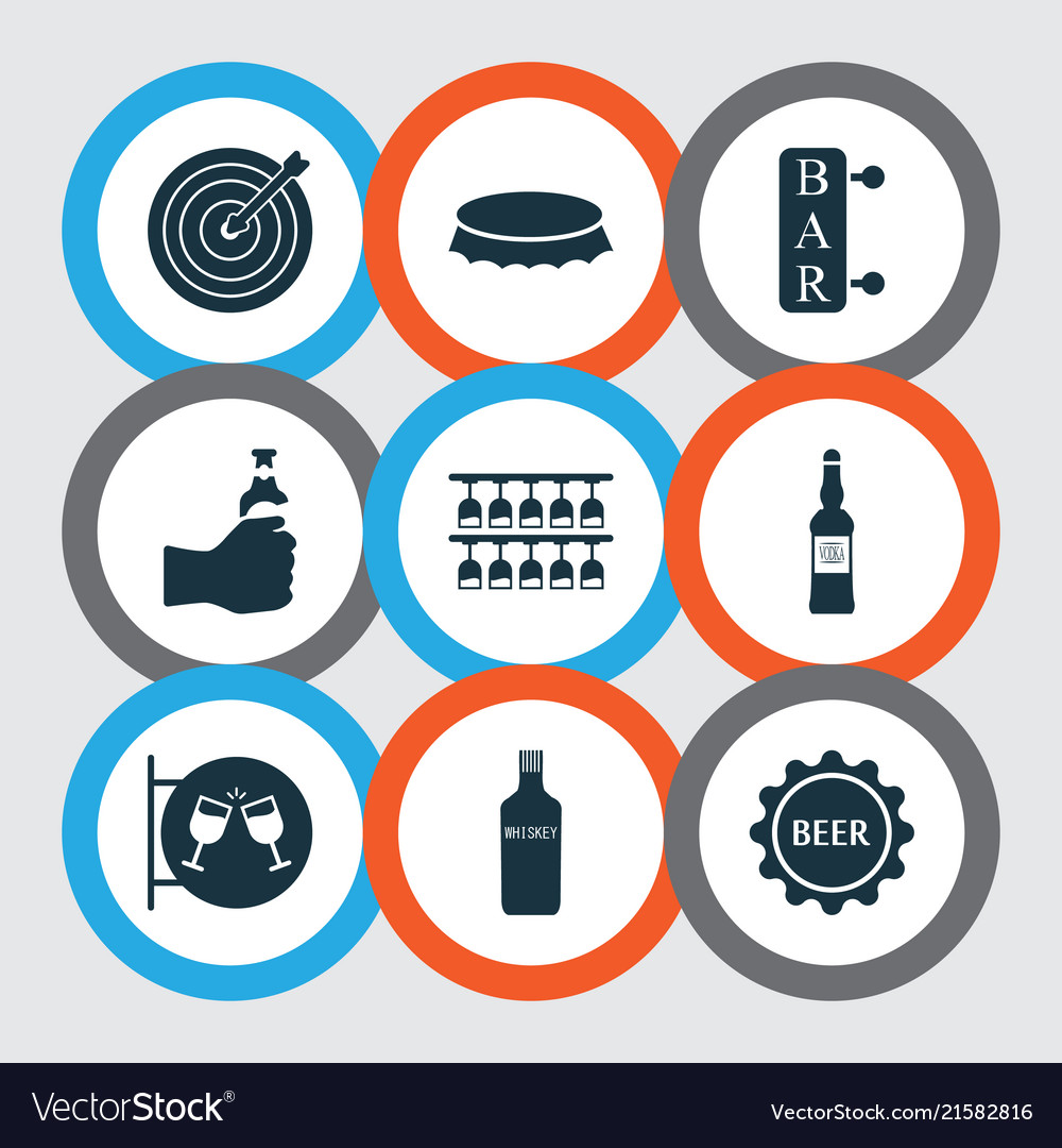 Alcohol icons set with nightclub drink vodka