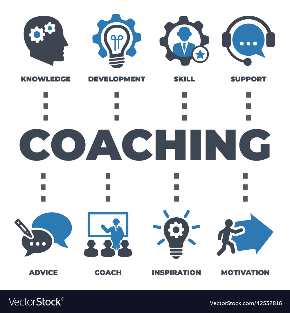 Coaching concept with icons and signs on white Vector Image