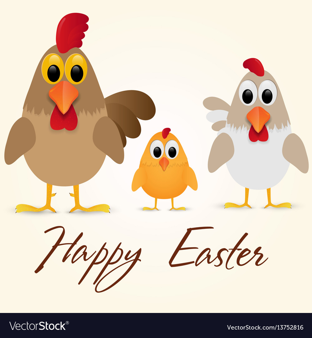 Happy easter greeting card with chicken family Vector Image