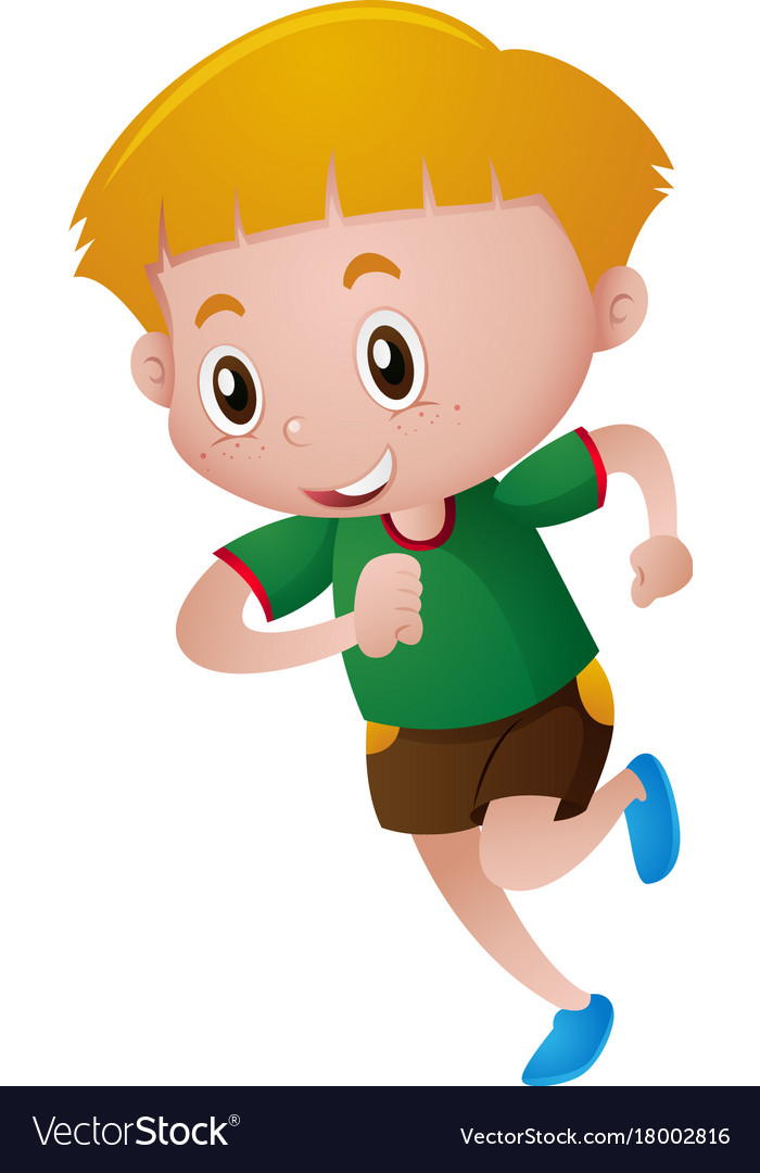 Little boy in green shirt running Royalty Free Vector Image