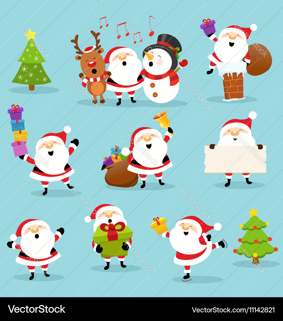 Cute santa set Royalty Free Vector Image - VectorStock