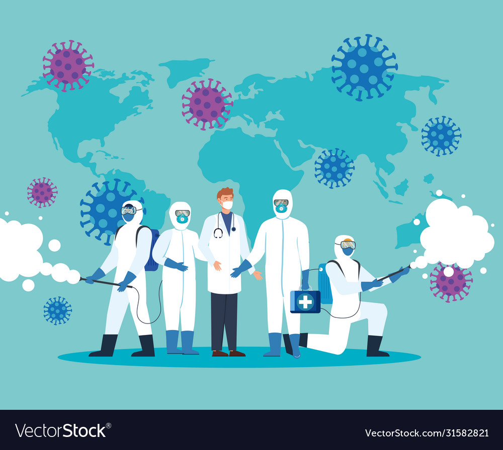 Doctor and persons with protective suit Royalty Free Vector