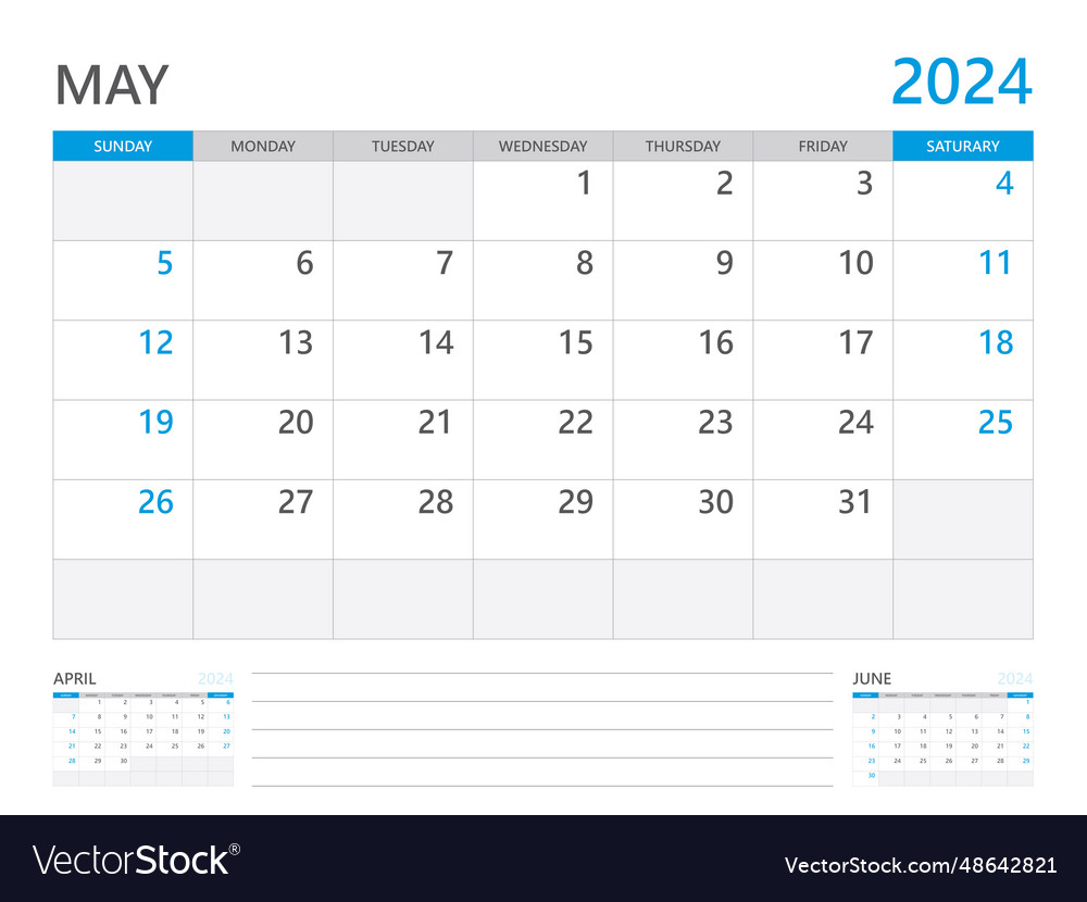 May 2024 year calendar planner and set of 12 Vector Image