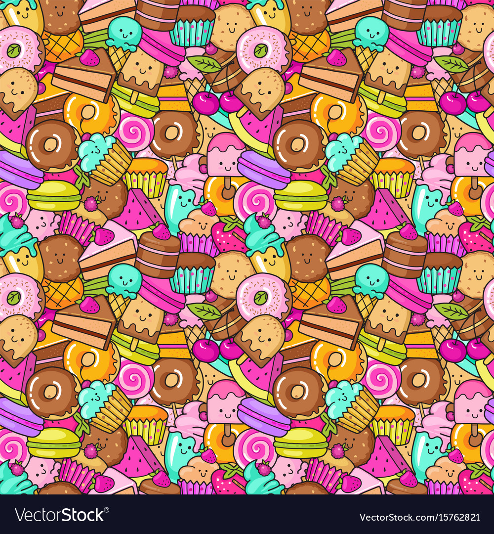 Seamless background of sweet and dessert doodle Vector Image