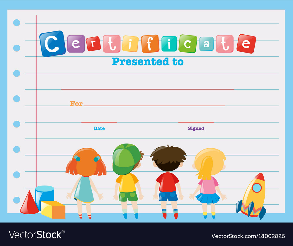 Certificate template with children Royalty Free Vector Image Throughout Free Kids Certificate Templates