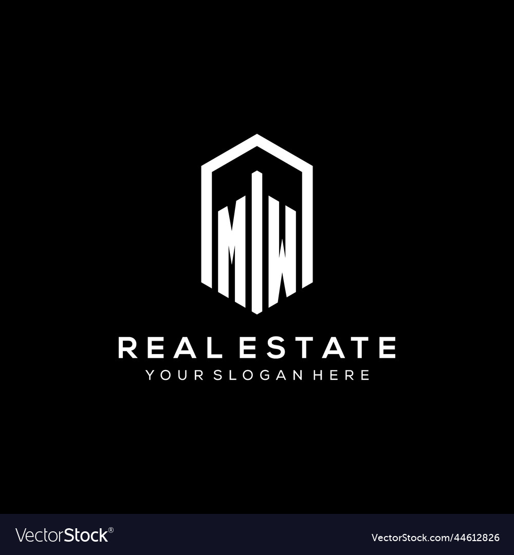 Letter mw logo for real estate with hexagon icon Vector Image