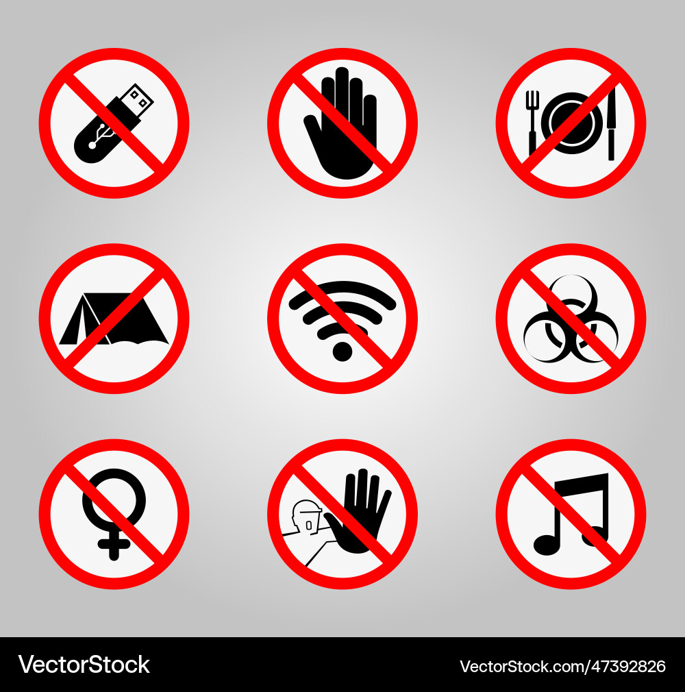 Prohibition signs and various warning sign icon Vector Image