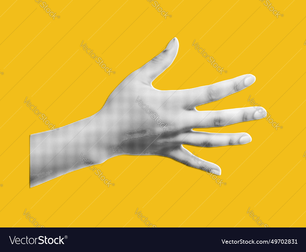 Collage hand with halftone effect cut out paper Vector Image