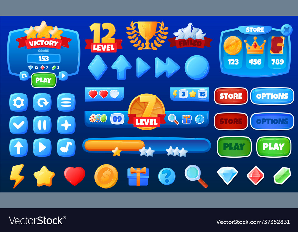 Mobile app game interface buttons various icons vector image Mobile app game interface buttons various icons