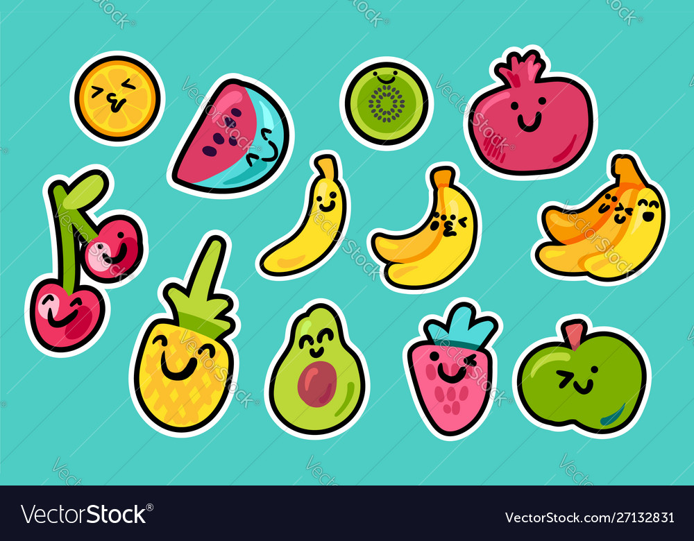 Tropical fruits cartoon kawaii pack