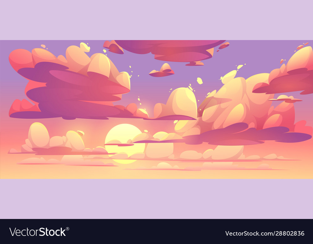 Cartoon sunset sky with clouds Royalty Free Vector Image