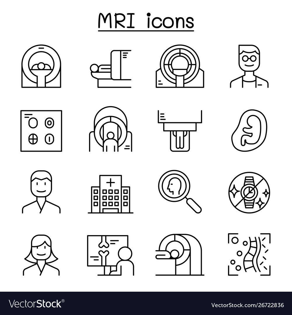 Mri diagnostic icon set in thin line style vector image Mri diagnostic icon set in thin line style