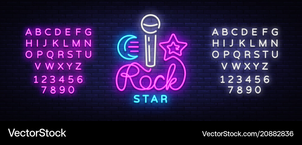 Rock star neon sign star logo Royalty Free Vector Image