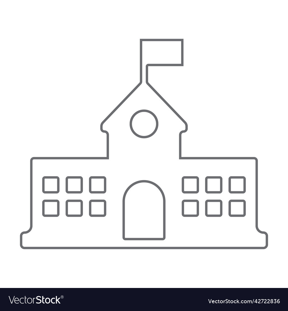 School building with flag line art icon