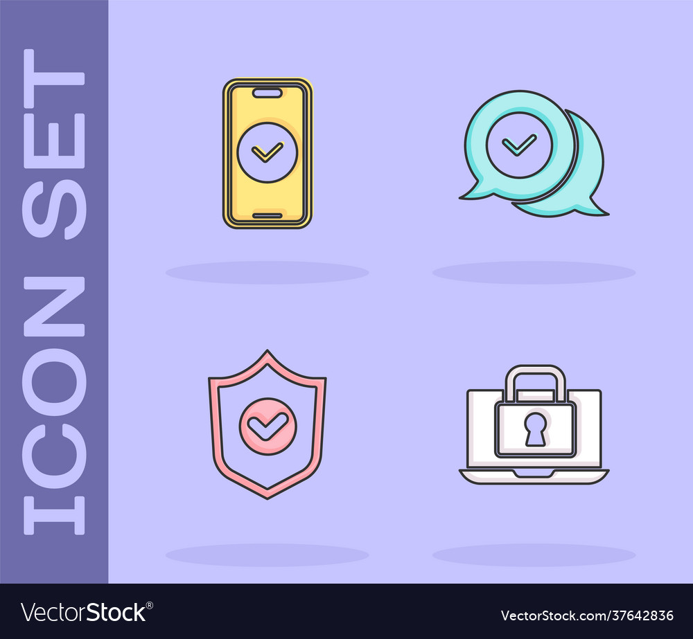 Set laptop and lock smartphone shield with check Vector Image