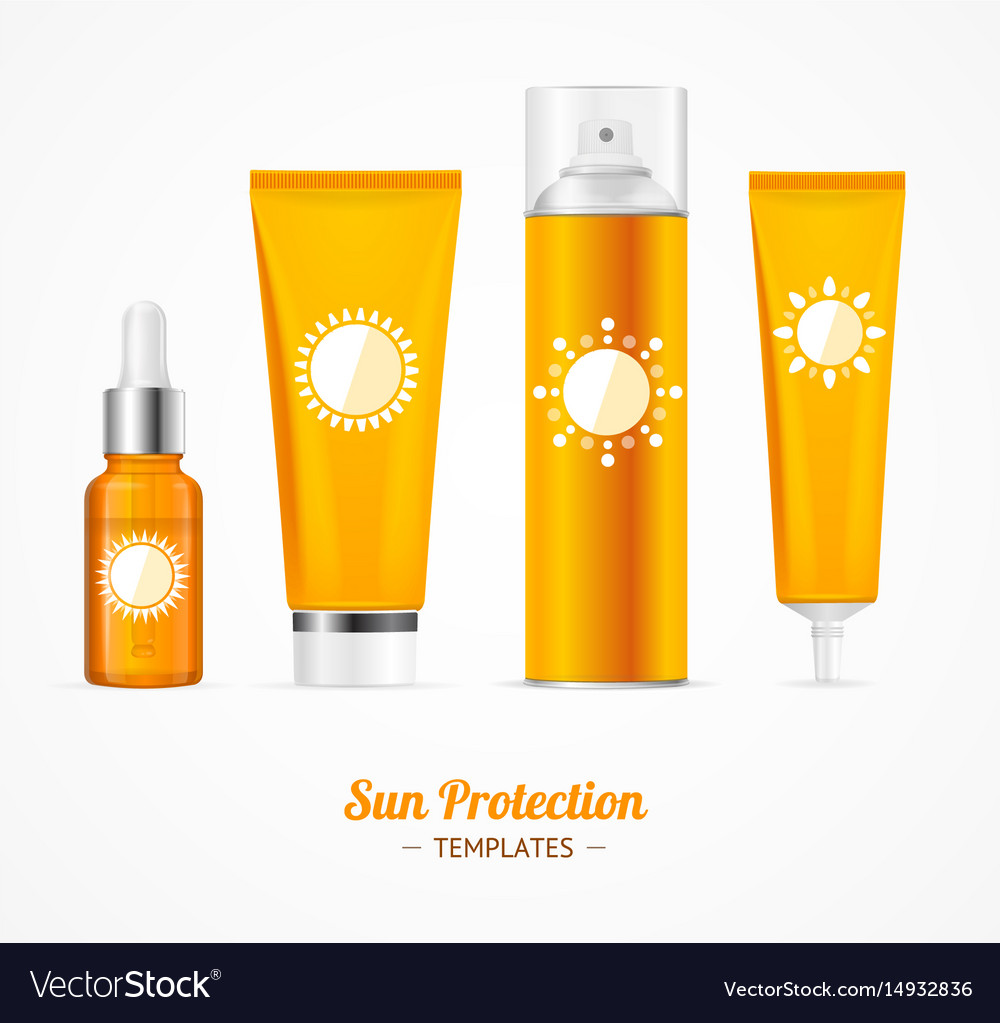 Sun protection cosmetic cream template set Vector Image