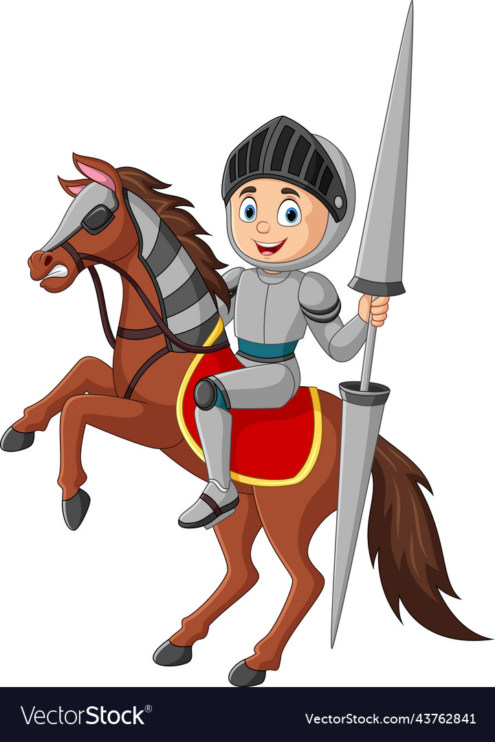 Cartoon knight riding a horse with lance Vector Image