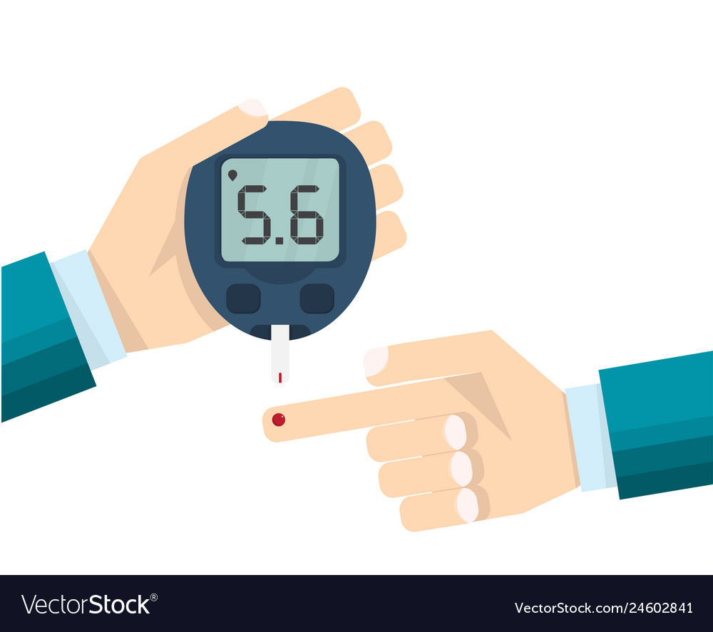 Diabetes Test Concept Mans Hand And Glucometer Vector Image