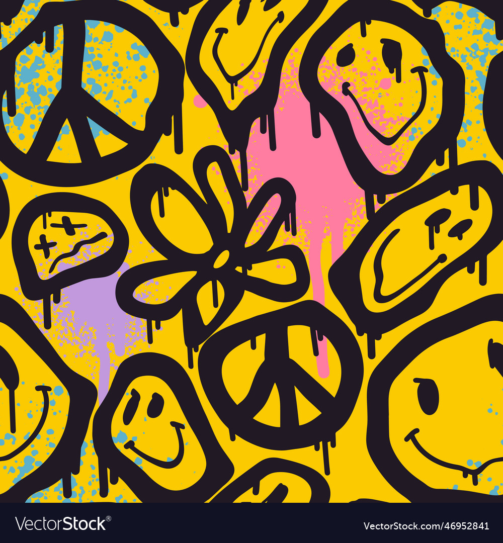 Groovy smile seamless pattern in urban street art Vector Image