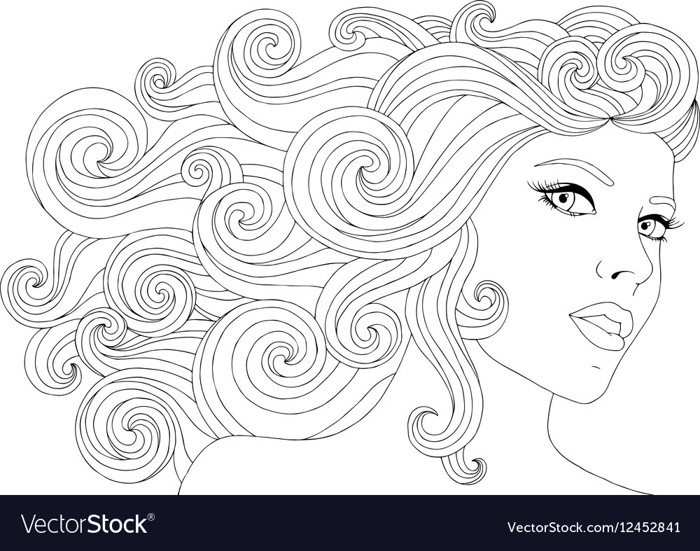 Hand drawn woman with waves Royalty Free Vector Image