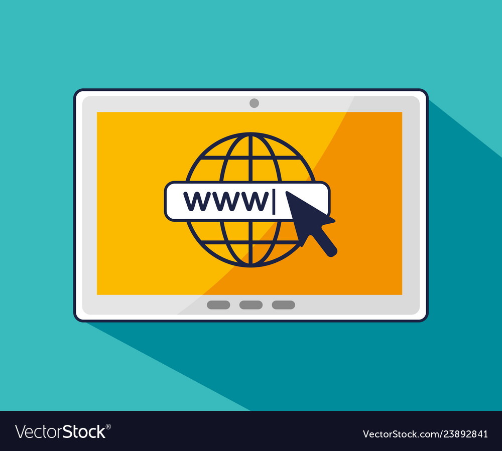 Tablet with arrow cursor and global connection Vector Image