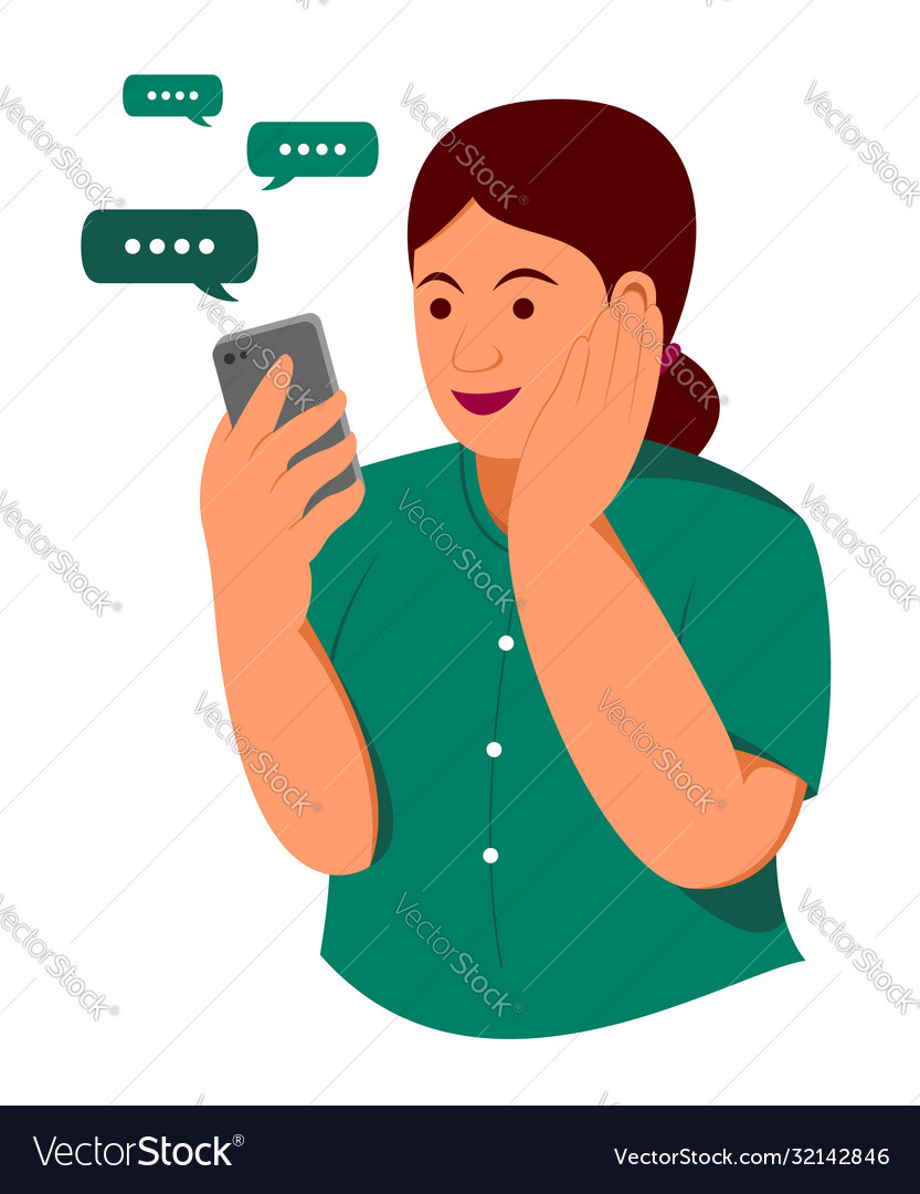 Chubby woman is happy with chat on mobile phone Vector Image