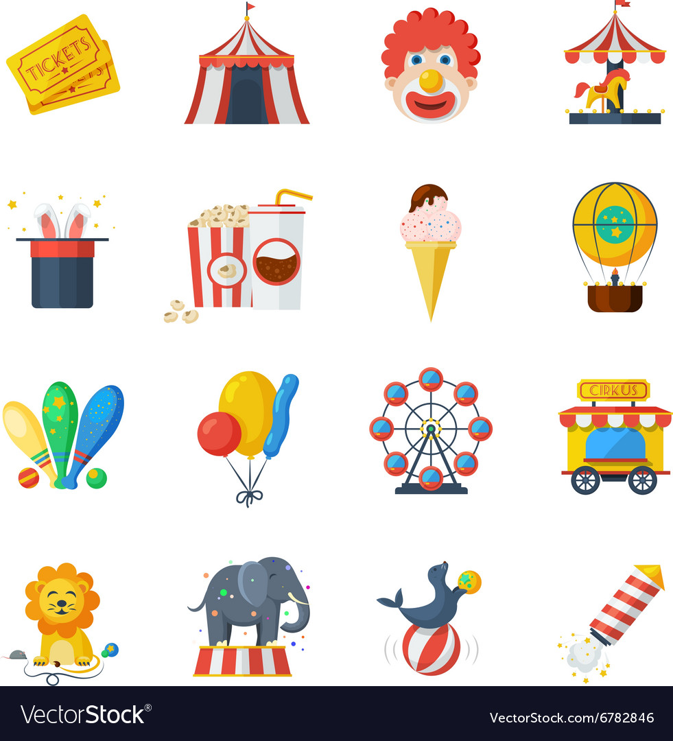 Circus icons flat set Royalty Free Vector Image